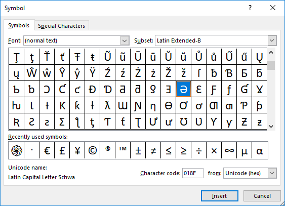 how to types a schwa on word for mac