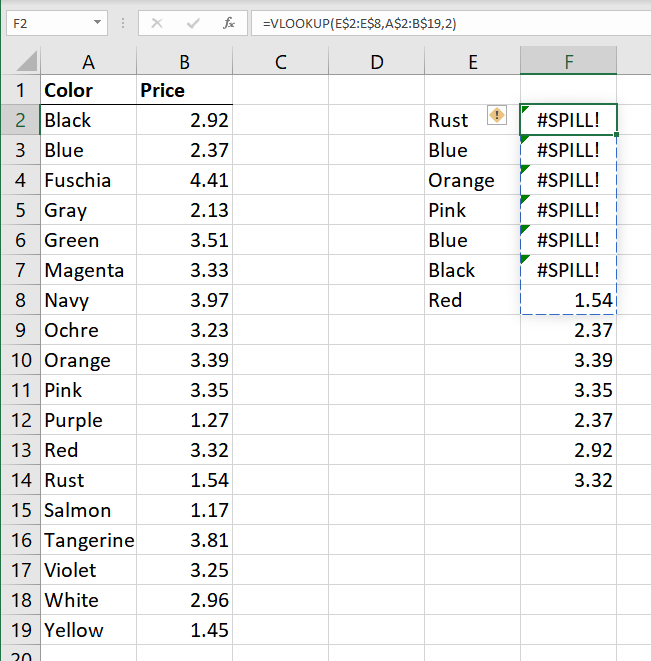 Disabling Spill Errors Microsoft Excel