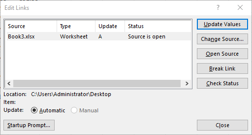 Updating Links Microsoft Excel