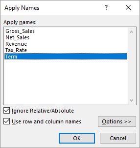 Applying Range Names To Formulas Microsoft Excel