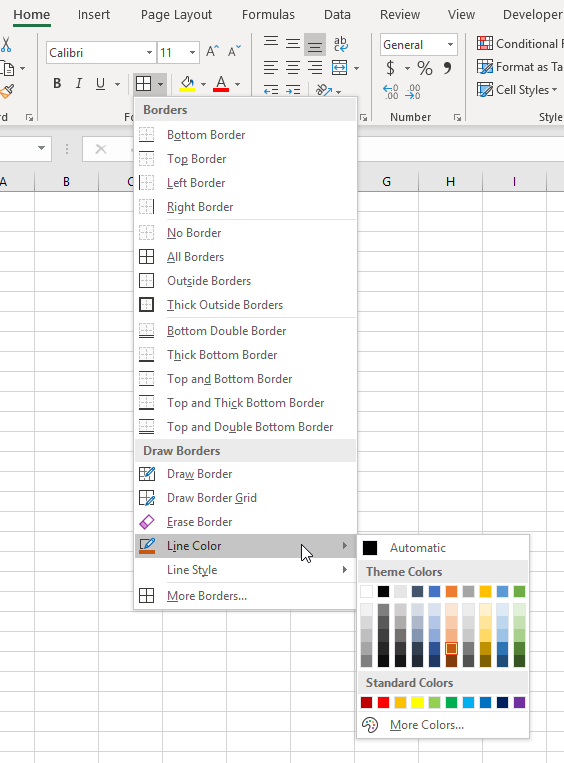 Changing the Color of a Cell Border (Microsoft Excel)
