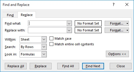 excel search and replace text