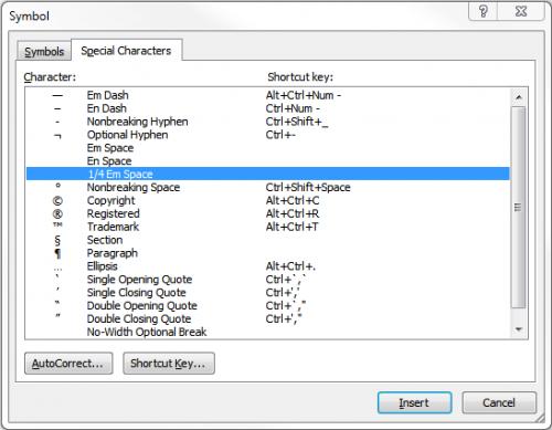 Creating Thin Spaces (Microsoft Word) Creating Thin Spaces (Microsoft Word)