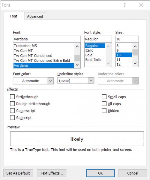 small caps in word 2010